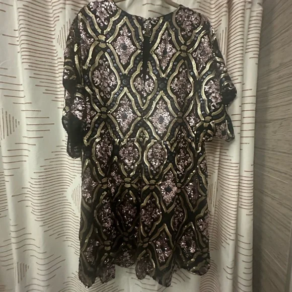Anthropologie Black and Gold Sequin Mini Dress - Picture 2 of 3